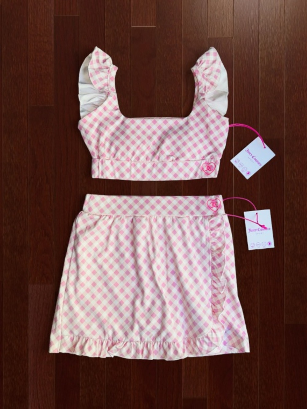 🆕🎀 Juicy Couture Gingham & Ruffles Crop Top Skirt Set Small NWT